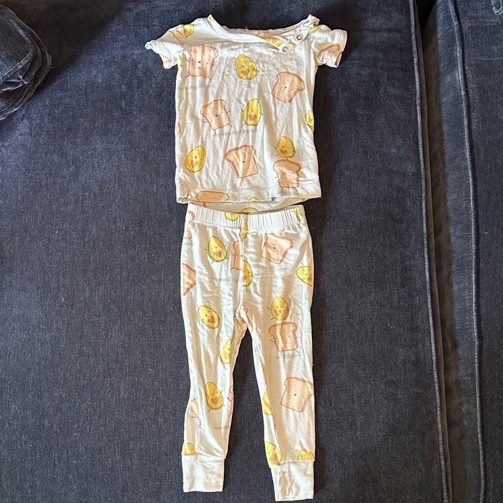 Angel Dear Light Blue Pajama Set with Toast and Avocado Print